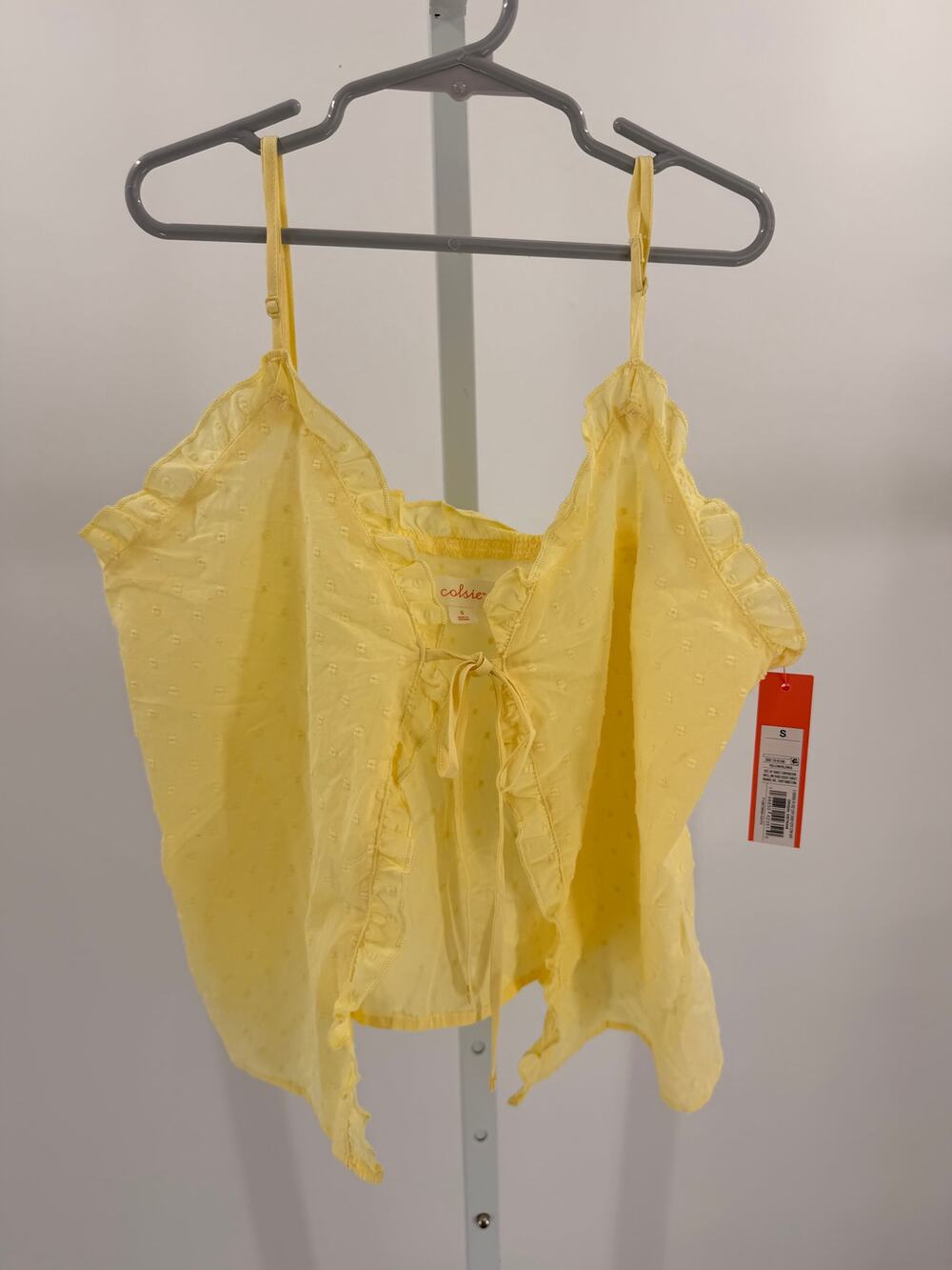 Colsie Women’s Yellow Swiss Dot Cami & Ruffle Shorts Pajama Set Size S NWT